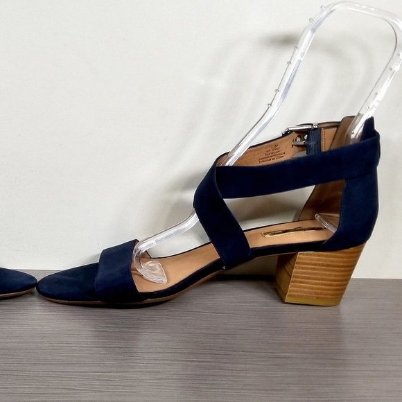 Halogen Criss Cross Strap Block Heel Sandals, Navy Suede, Womens Size 11 M - Picture 8 of 13